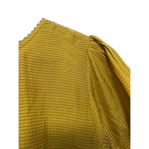 Bhanuni by Jyoti Embroidered Peplum‎ Blouse Short Sleeve Mustard Yellow S - Picture 3 of 11